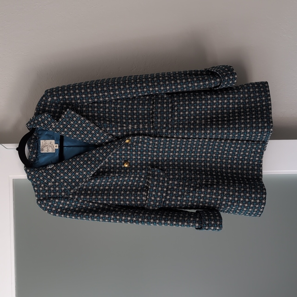 Tulle brand Size S Blue and White Plaid Military Peacoat